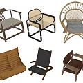 Different Design Single Chairs With Wicker Rattan Wooden Frame And Soft Cushioned Seats