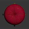 Traditional Wooden Stool With Red Padded Seat And Decorative Studs On Curved Legs