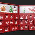 Red Christmas Advent Calendar with Decorative Drawers and Festive Holiday Elements