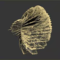 Golden Spiral Metallic Sculpture With Intricate Folded Design And Shiny Surface On Dark Reflective Background