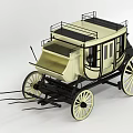 Vintage Horse Drawn Carriage With Cream Colored Body Black Metal Frame And Large Wooden Spoked Wheels