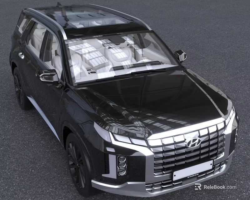 Black Hyundai SUV With Glossy Exterior Front Grille And Modern Headlight Design 3d model 
