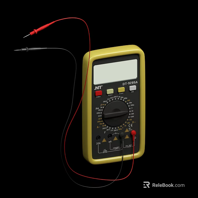 Yellow JXT Digital Multimeter With Display Dial Knob And Test Leads 3d model 