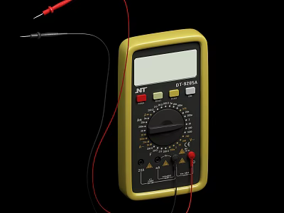 Yellow JXT Digital Multimeter With Display Dial Knob And Test Leads 3d model