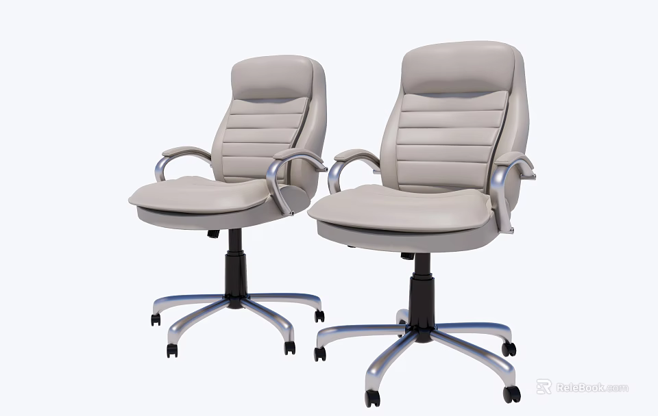 Modern Light Gray Office Chairs with Striped Backrest Armrests Metal Base and Wheels 3d model 