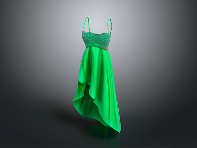 Carved Sculpture of Green Sling Dress with Sequin Upper and Asymmetrical Long Hem 3d model