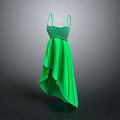 Carved Sculpture of Green Sling Dress with Sequin Upper and Asymmetrical Long Hem