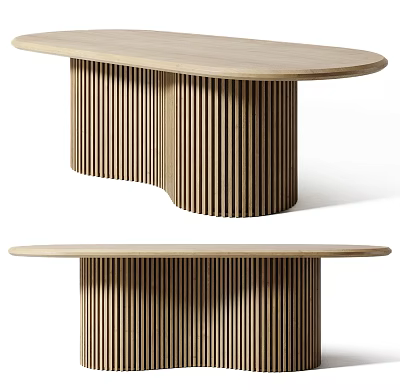 Light Wood Modern Dining Table With Oval Top And Vertical Striped Legs 3d model