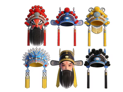 Traditional Peking Opera Mask Hanging Ornaments With Colorful Designs And Tassels 3d model