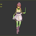 White Haired Game Anime Character with Yellow Headdress Apron Brown Boots holding Knife and Scroll