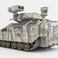 Military Camouflage Tank 3D Model Front View With Tracks And Cannon