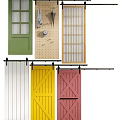 Barn Doors In Various Colors Green Yellow Pink White With Grid Design And Sliding Rail