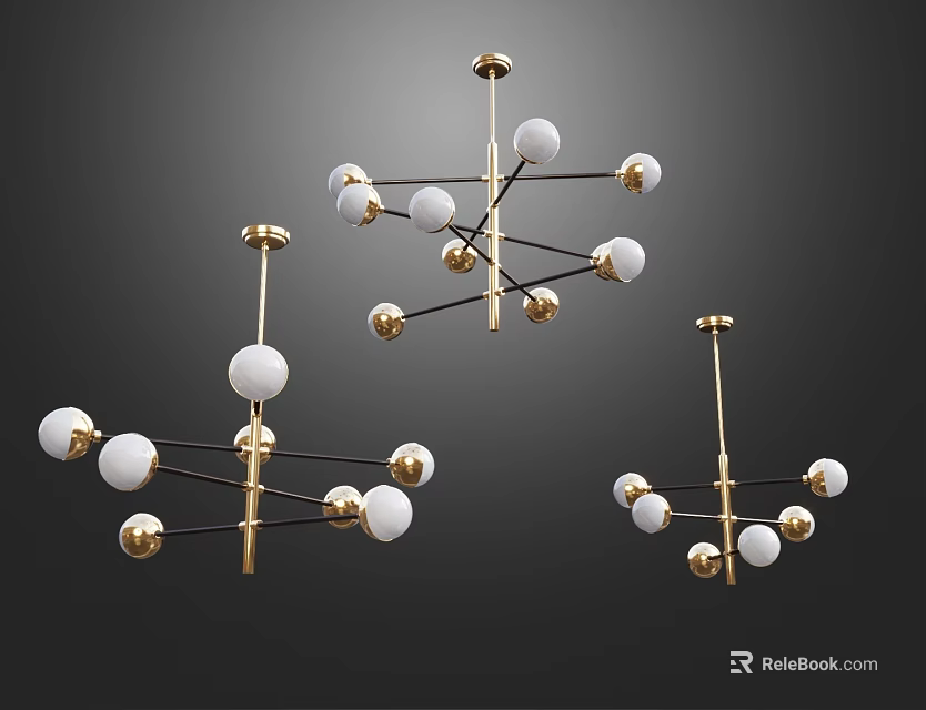 Modern Gold Metal Chandelier With Multiple Arms White Spherical Shades And Geometric Design 3d model 