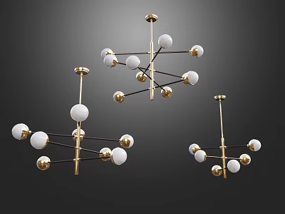 Modern Gold Metal Chandelier With Multiple Arms White Spherical Shades And Geometric Design 3d model