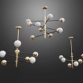 Modern Gold Metal Chandelier With Multiple Arms White Spherical Shades And Geometric Design