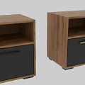 Wooden Bedside Table With Gray Drawer Black Handle And Open Shelf