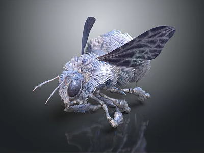 Realistic Detailed Fluffy Bee With Transparent Wings On Dark Background 3d model
