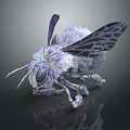 Realistic Detailed Fluffy Bee With Transparent Wings On Dark Background