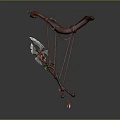 Ornate Red Fantasy Weapon Featuring Curved Bow Sickle Blade And Green Plant Decorations