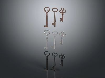 Elegant Key Shaped Jewelry Pieces In Silver And Black Designs For Collection 3d model
