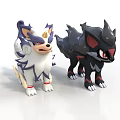 Two Cartoon Animal Characters With White Blue Mane And Black Red Eye Features