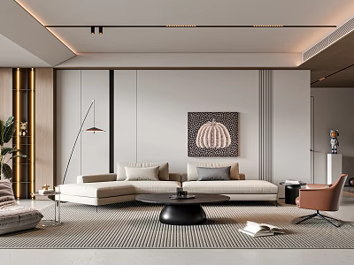 Modern Living Room Interior Design With Sofa Coffee Table Area Rug Artwork And Floor Lamp 3d model