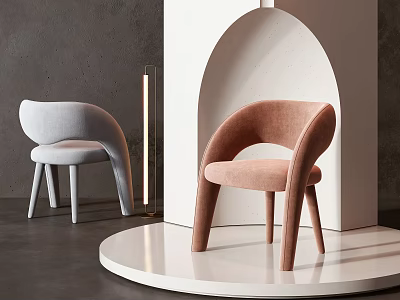 Modern Curved Leisure Accent Chairs In Gray And Blush Velvet On Stylish Pedestal 3d model