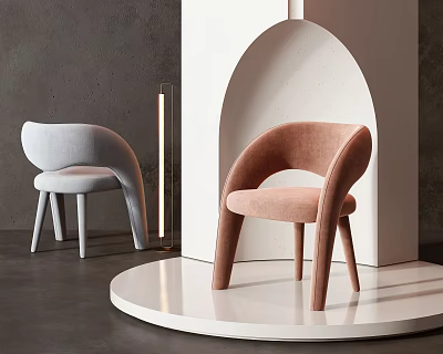 Modern Curved Leisure Accent Chairs In Gray And Blush Velvet On Stylish Pedestal 3d model