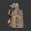 Ancient Terracotta Sculpture Carving Featuring Bird Decoration And Facial Details With Symmetric Design