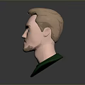 3D Model of Man With Light Brown Hair Beard and Green Shirt on Gray Background