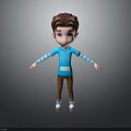 3D Cartoon Boy Character Wearing Blue Hoodie Brown Pants And White Shoes With Arms Outstretched