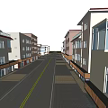 Modern Commercial Street With Spacious Road Yellow Lines Zebra Crossing And Buildings On Both Sides