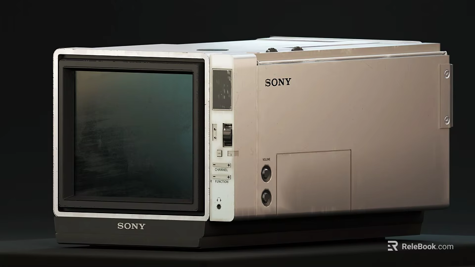 Sony Vintage Computer Monitor With Silver Body Screen And Control Buttons Design 3d model 