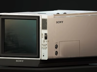 Sony Vintage Computer Monitor With Silver Body Screen And Control Buttons Design 3d model