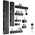 Modern Black Bathroom Accessories Set With Wall Shelves Bottles Brush And Mirror