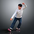 Man In White Long Sleeve Shirt And Blue Jeans Doing Punching Gesture On Gray Background