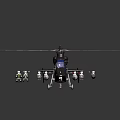 Military Helicopter With Blue Canopy White Rotors And Missiles On Dark Surface