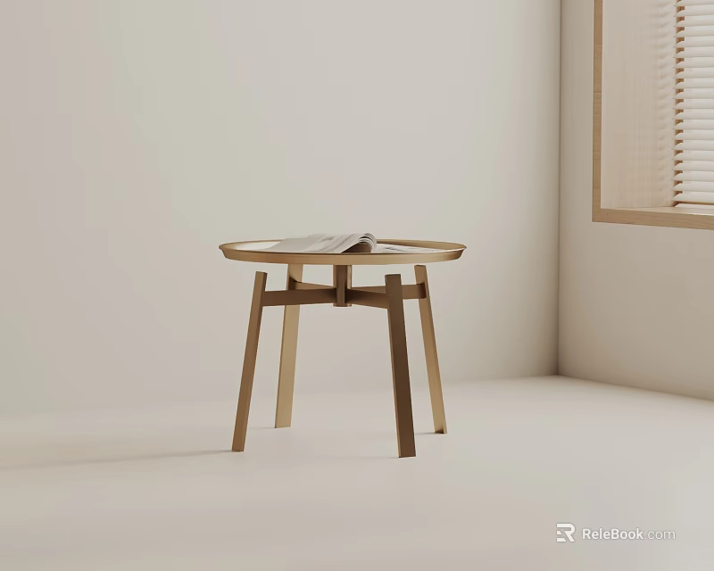 Modern Wooden Side Table With Round Top Slim Legs And Book In Light Interior 3d model 