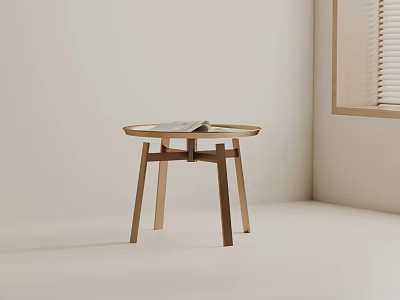 Modern Wooden Side Table With Round Top Slim Legs And Book In Light Interior 3d model