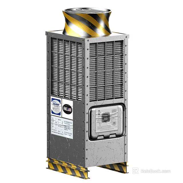 Industrial Equipment With Metal Body Ventilation Grilles Control Panel And Top Yellow Black Warning Stripes 3d model 