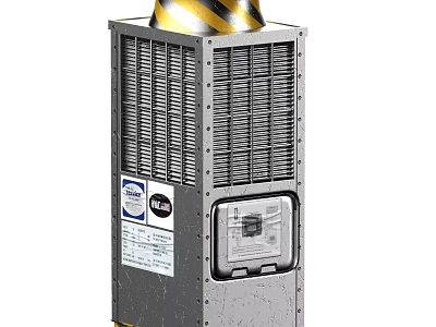 Industrial Equipment With Metal Body Ventilation Grilles Control Panel And Top Yellow Black Warning Stripes 3d model