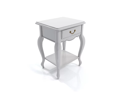 White Bedside Table With Drawer Gold Handle And Lower Shelf Design 3d model