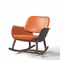 Modern Rocking Leisure Chair With Orange Leather Seat And Dark Wood Frame Design