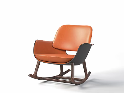 Modern Rocking Leisure Chair With Orange Leather Seat And Dark Wood Frame Design 3d model