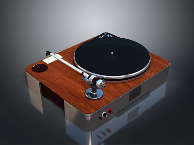 Vintage Turntable With Wooden Surface Black Platter And Metal Tonearm 3d model