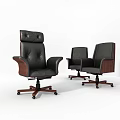 Modern Black Leather Office Chairs with Wooden Armrests and Swivel Wheels