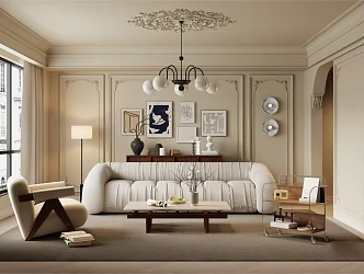 French Living Room Sofa Combination Leisure Chair Single Sofa Coffee Table Floor Lamp Decorative Painting Ornaments Combination 3d model