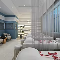 Elegant Modern SPA Sauna With Massage Beds Red Petals White Drapes And Large Windows View