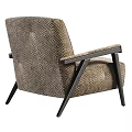 Modern Beige Accent Chair With Textured Fabric Wooden Armrests And Dark Legs