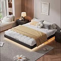 Cozy Modern Bedroom With Yellow Blanket White Quilt And Cloud Shaped Pillows